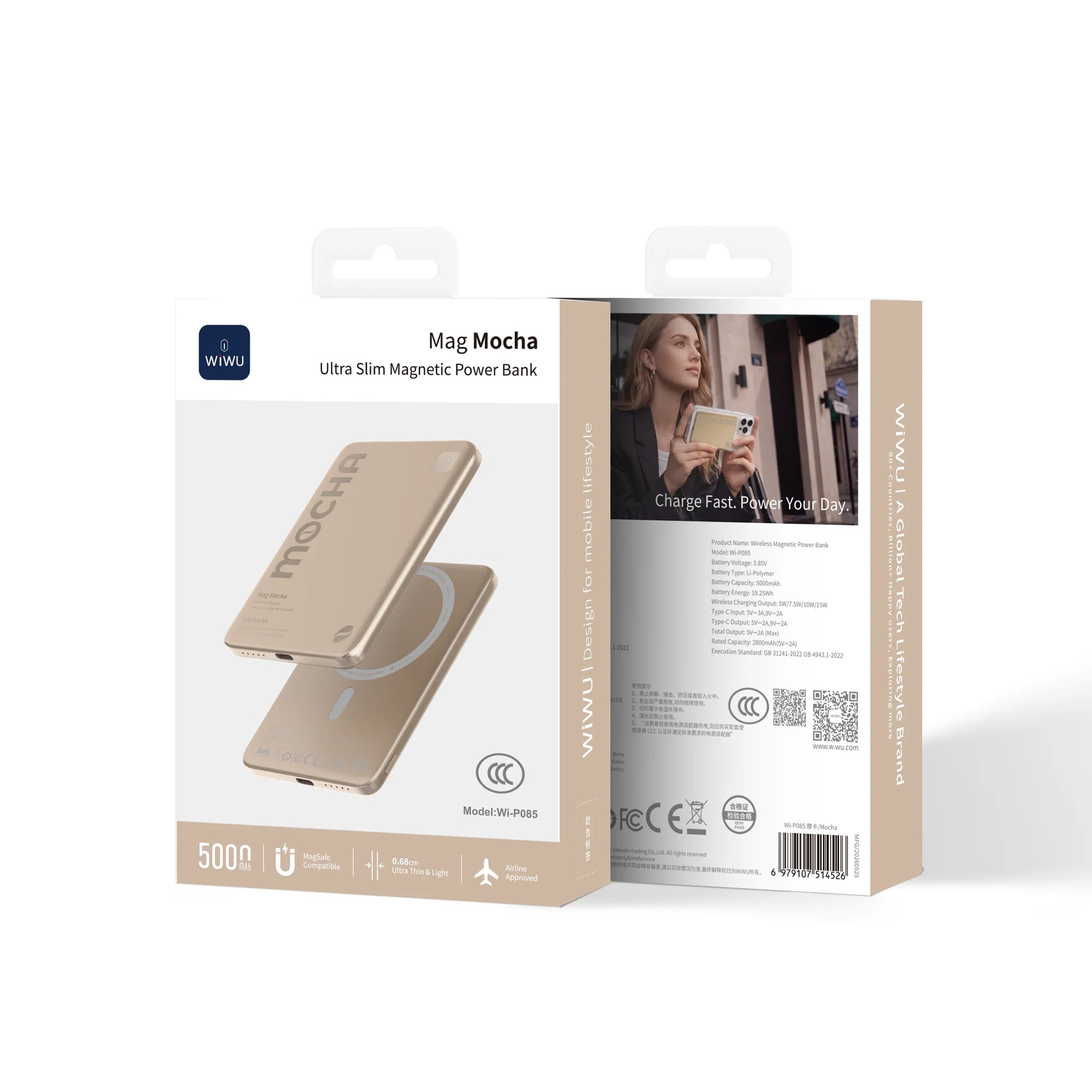 WiWU Ultra Thin 5000mAh Magnetic Wireless Power Bank with 15W Fast Charging