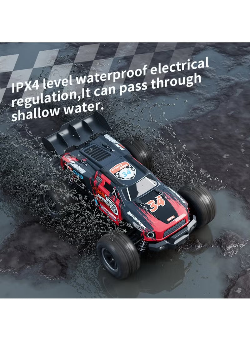 Wild Storm HW-8810 High-Speed RC Car | 1:16 Scale Brushless Off-Road Vehicle | 50km/h | 4WD | Waterproof | Metal Parts | LED Lights | Remote Control Car for Kids & Adults | All-Terrain Racing (Red)