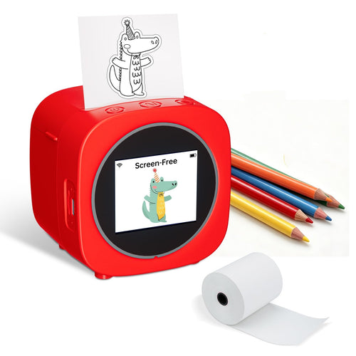 AI Voice Sticker Printer Box for Kids,Inkless Wireless Screen-Free Imagination Printer with Safe Paper Rolls,Portable Thermal Mini Sticker Maker Machine for DIY/Gift,For Home/School/ Office (Red)