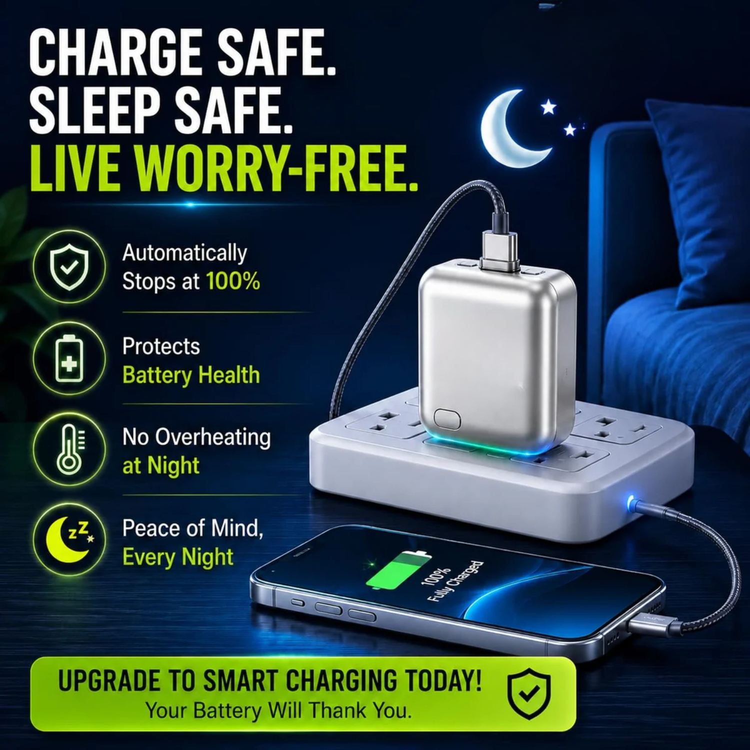 Eject: Type-C Smart Auto Cut-Off Charging Adapter with Automatic Power Disconnect & Battery Protection