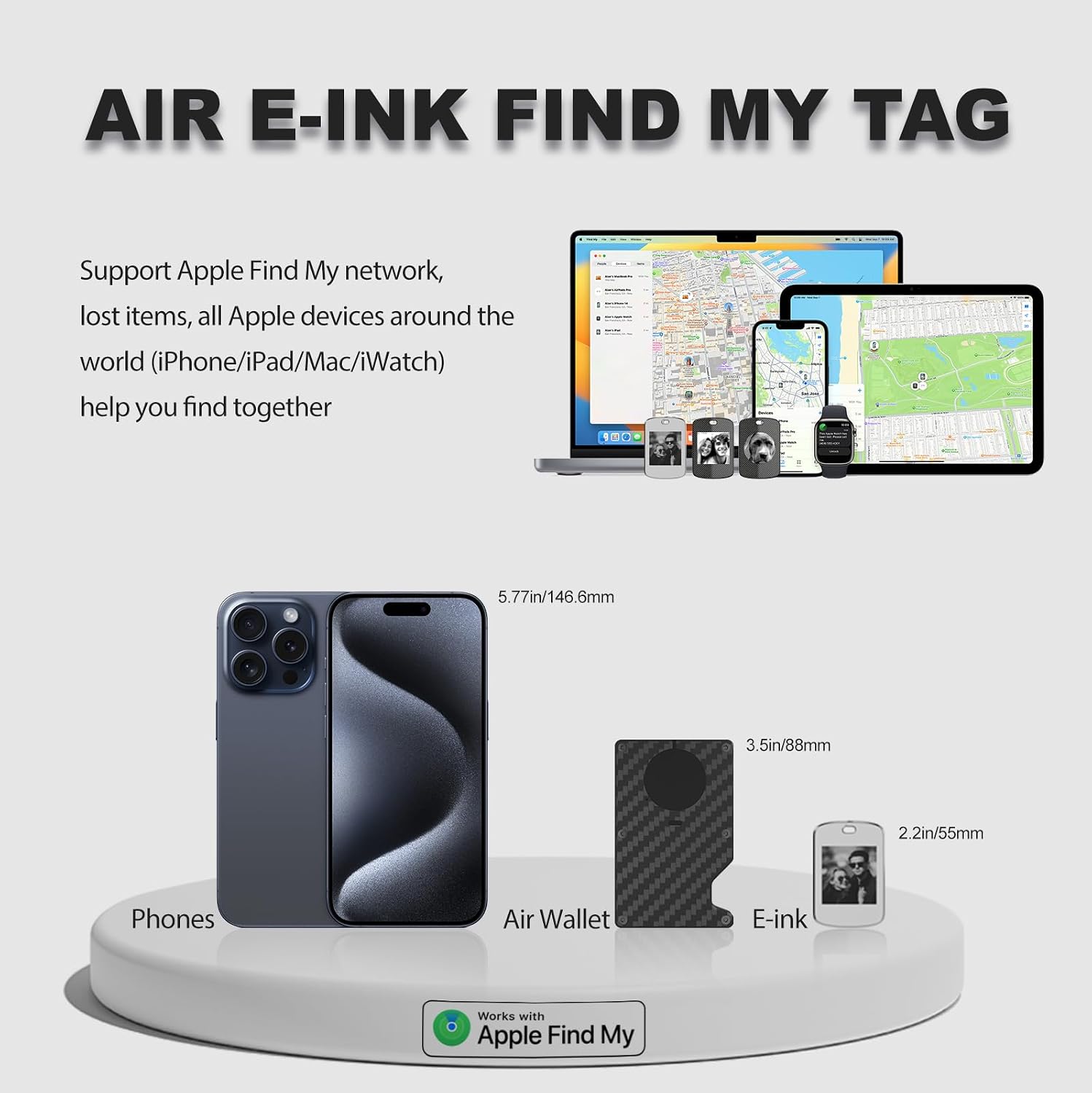E-Ink AirTag Smart Finder Tracker with Apple Find My