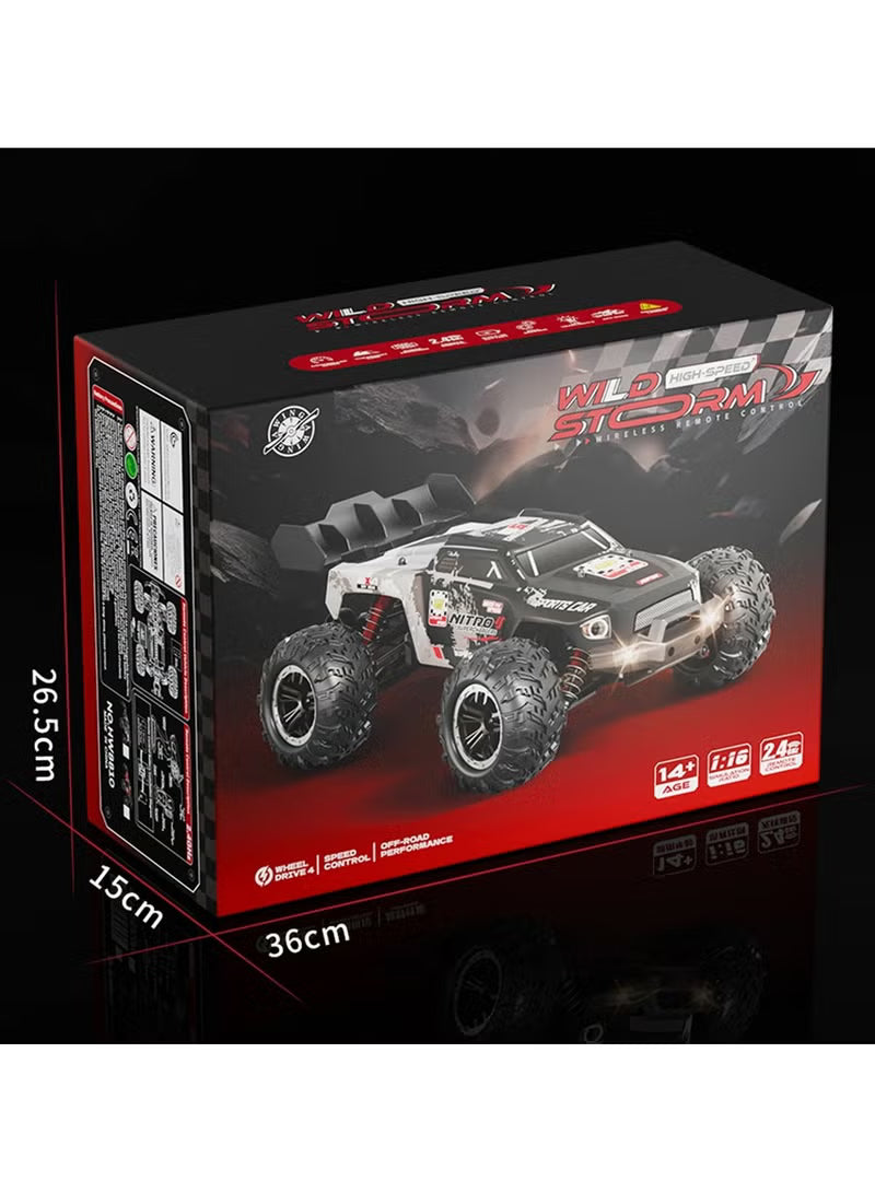 Wild Storm HW-8810 High-Speed RC Car | 1:16 Scale Brushless Off-Road Vehicle | 50km/h | 4WD | Waterproof | Metal Parts | LED Lights | Remote Control Car for Kids & Adults | All-Terrain Racing (Red)