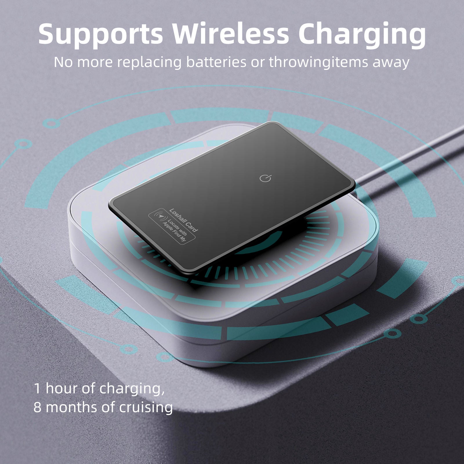 Ultra-Thin AirTag Card with Wireless Charging for iOS & Android