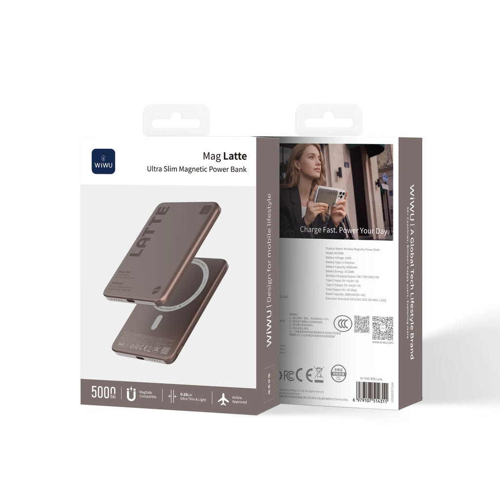 WiWU Ultra Thin 5000mAh Magnetic Wireless Power Bank with 15W Fast Charging